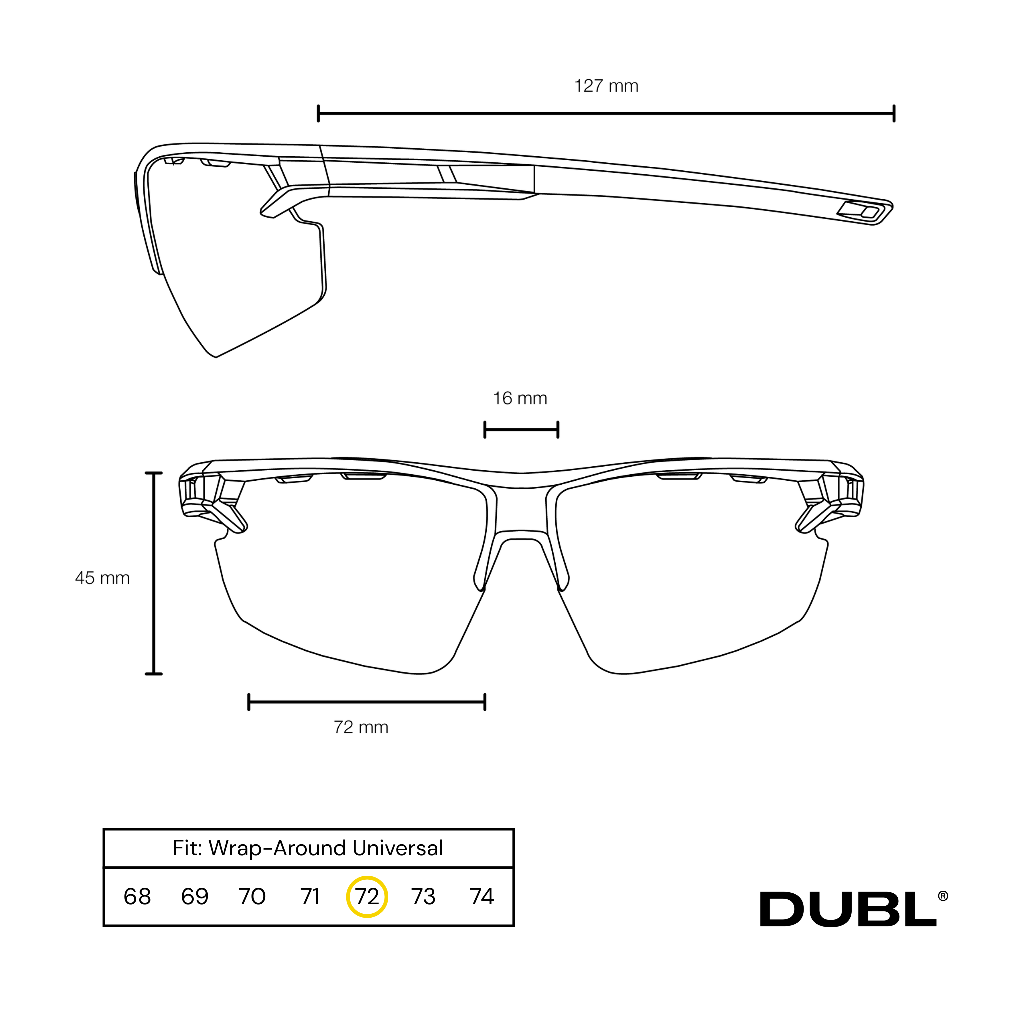 White | DUBL Helios Golf sunglasses fit guide