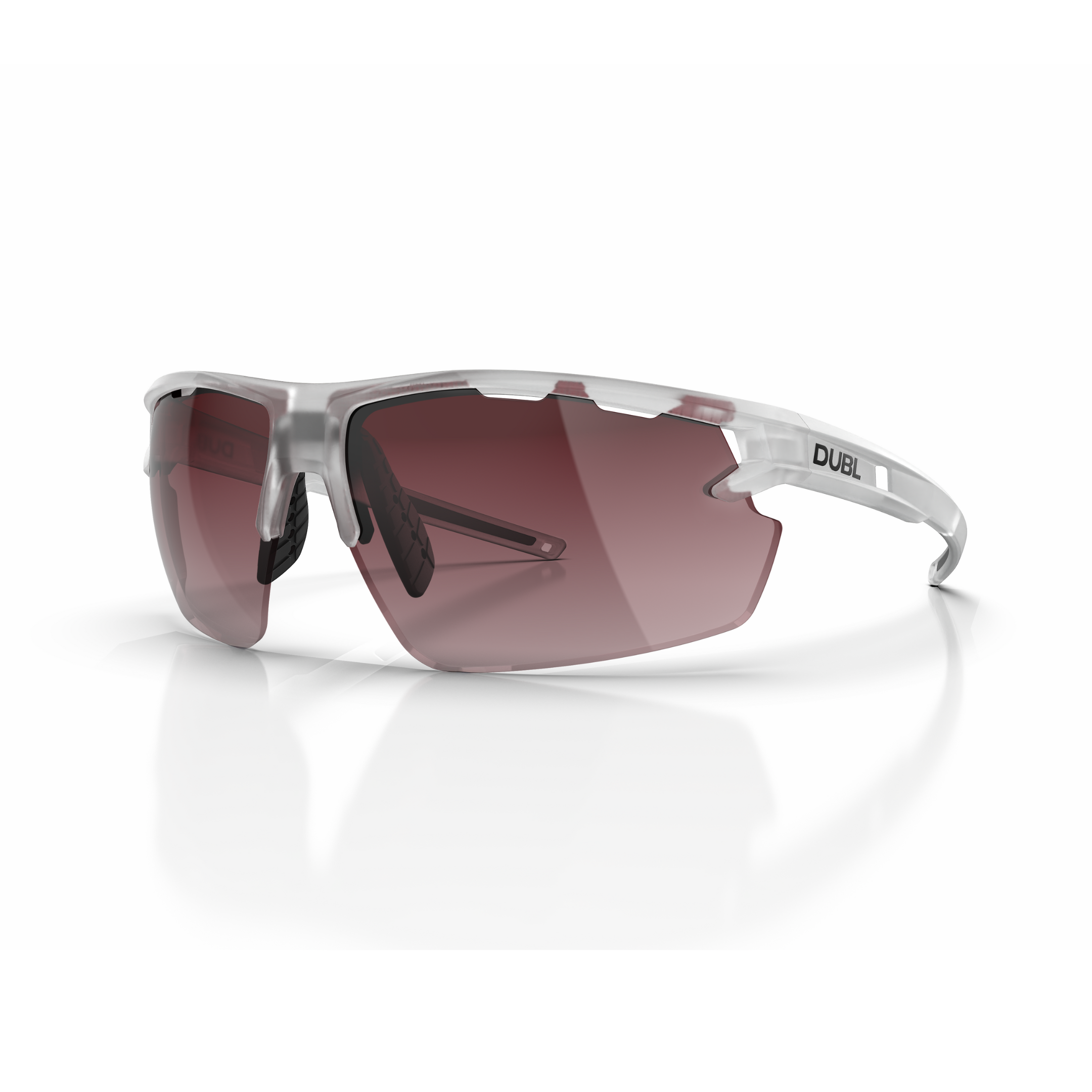 White | DUBL Helios Golf Sunglasses with ShotSync™, left side, clear