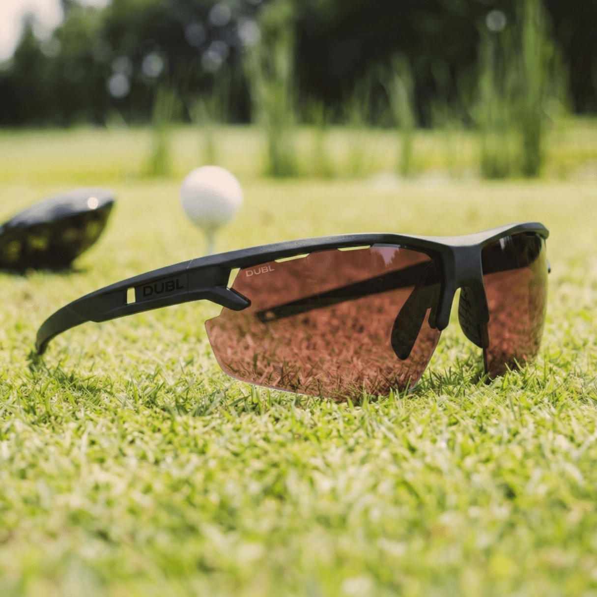 Matte Carbon | DUBL Helios Golf Sunglasses with ShotSync™, on the tee