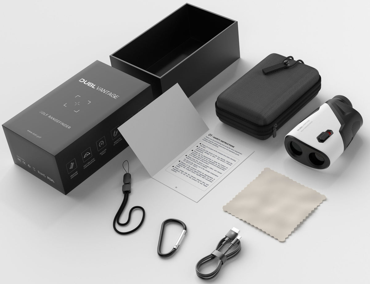 Matte Halo | DUBL Vantage Golf Rangefinder, all accessories white