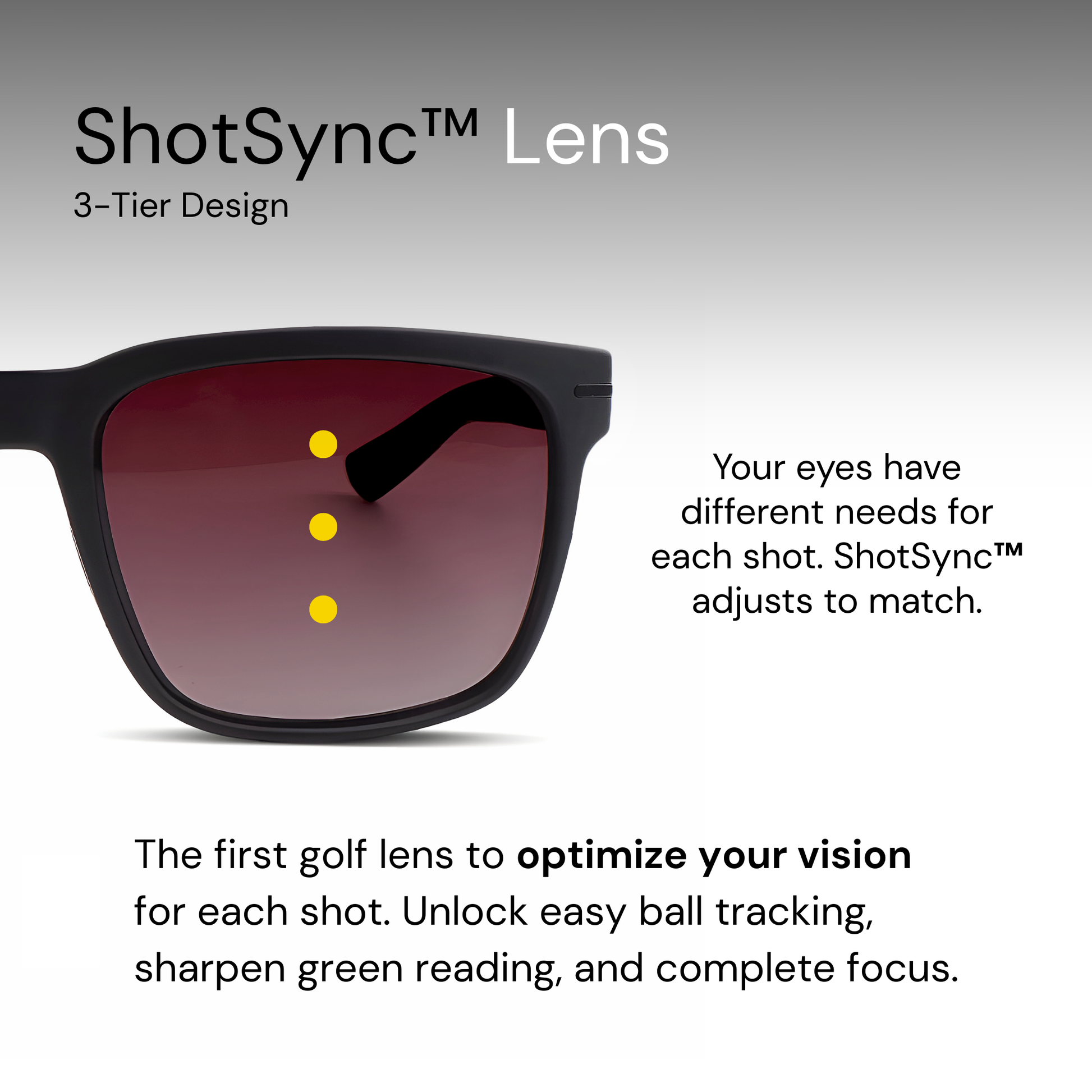 Sunglasses with ShotSync lens technology on a gray background