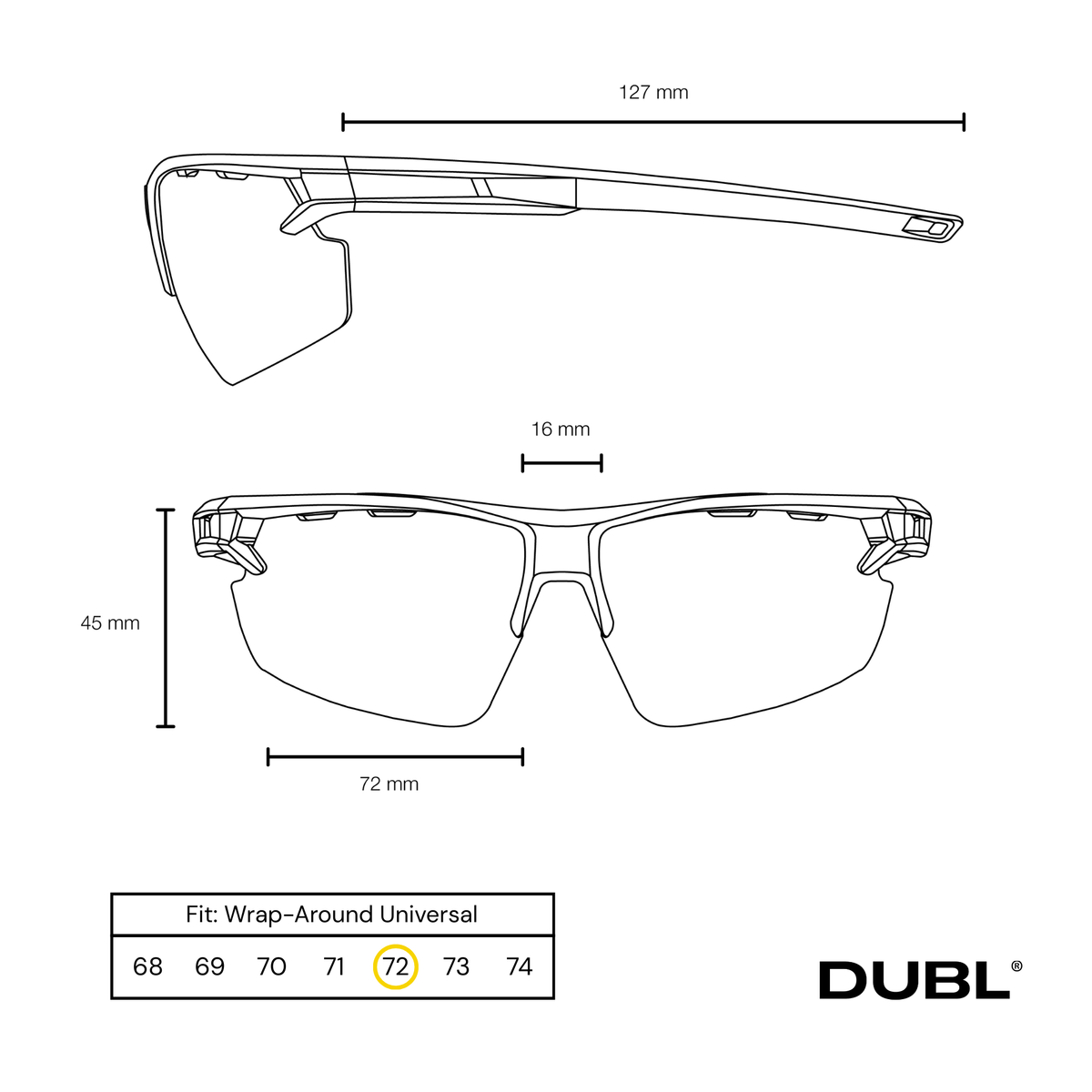 Black | DUBL Helios Golf sunglasses fit guide