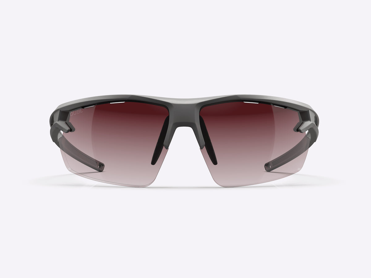 Matte Pebble | DUBL Helios Golf Sunglasses with ShotSync™, face on, grey